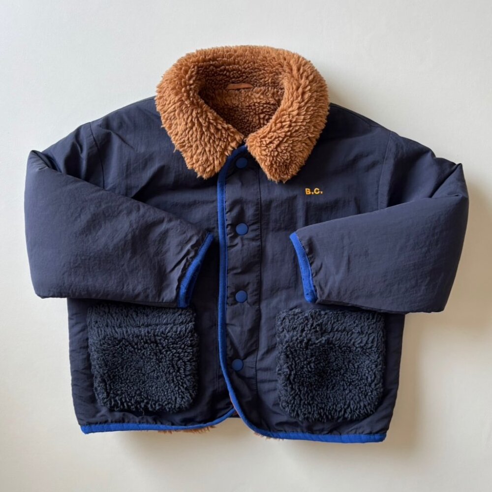 Bobo Choses faux-fur collar padded jacket reversible in size 4-5